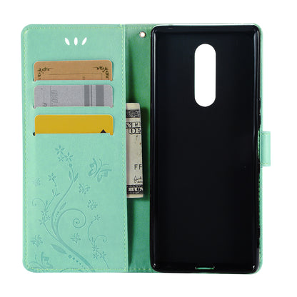 Imprint Butterfly Flower Leather Wallet Case for Sony Xperia 1