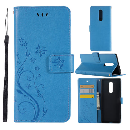 Imprint Butterfly Flower Leather Wallet Case for Sony Xperia 1