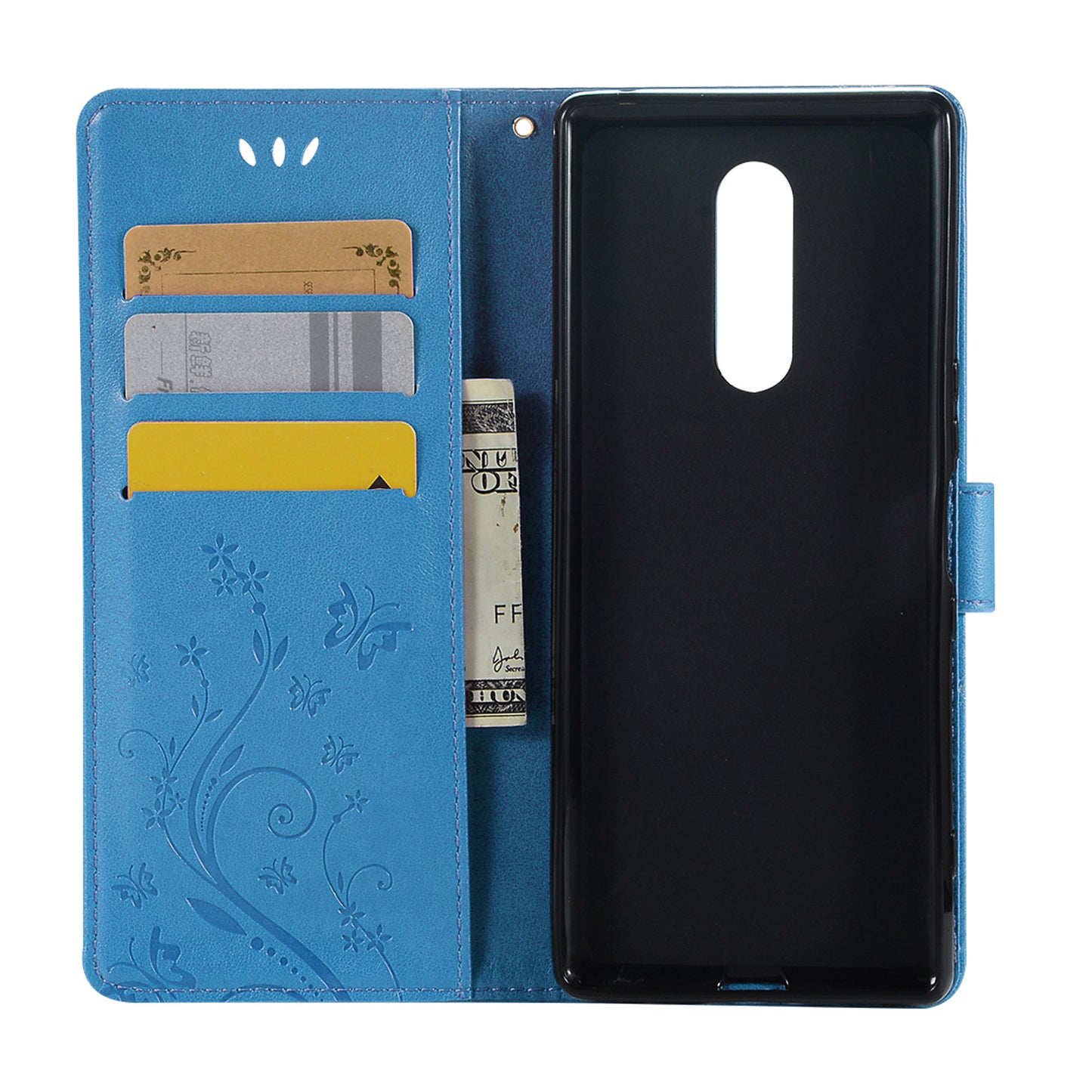 Imprint Butterfly Flower Leather Wallet Case for Sony Xperia 1