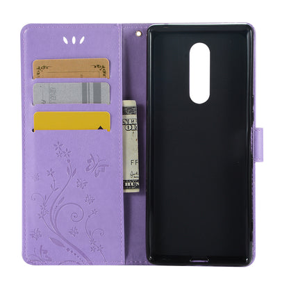 Imprint Butterfly Flower Leather Wallet Case for Sony Xperia 1