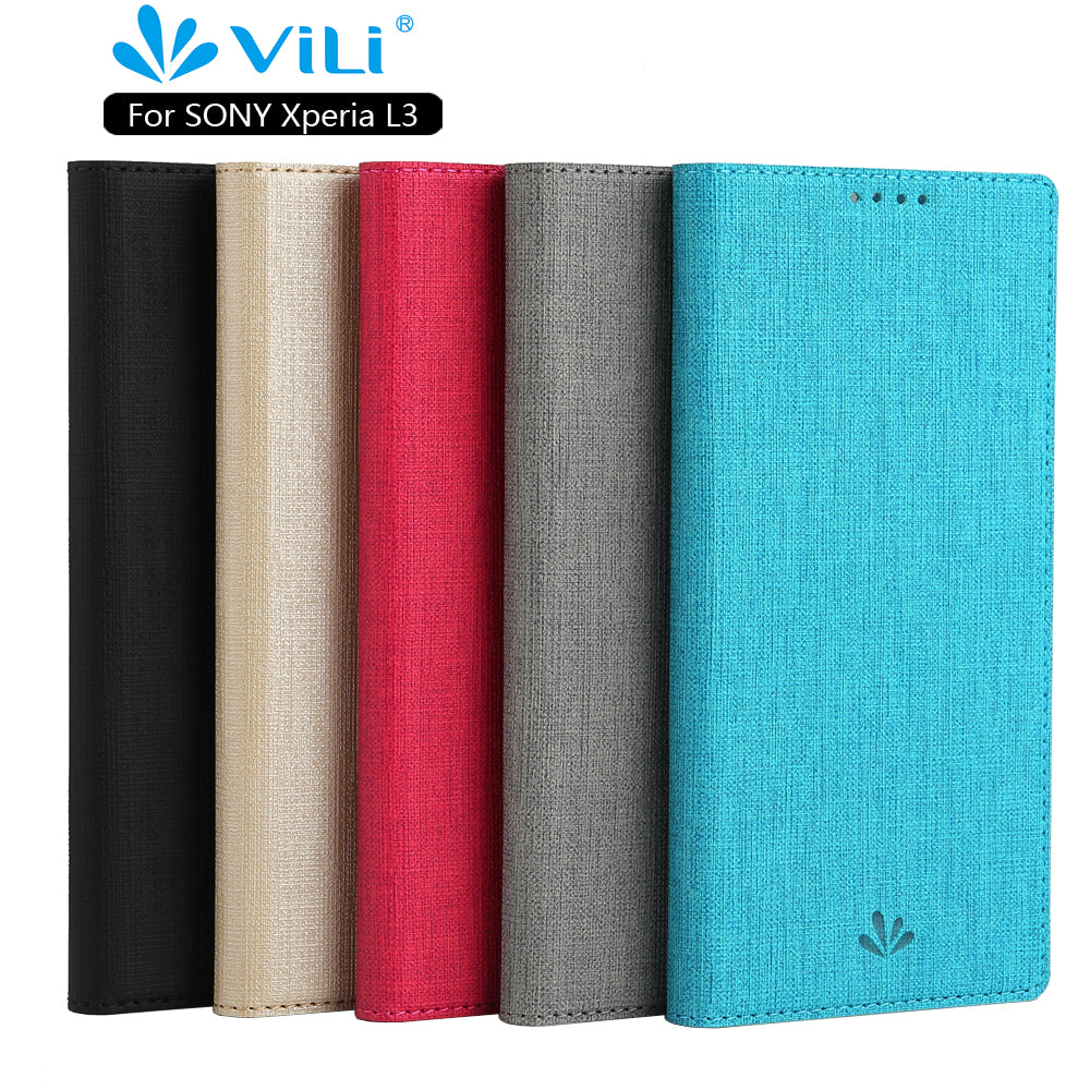 VILI DMX Cross Texture Card Holder Leather Stand Cover for Sony Xperia L3