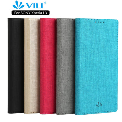 VILI DMX Cross Texture Card Holder Leather Stand Cover for Sony Xperia L3