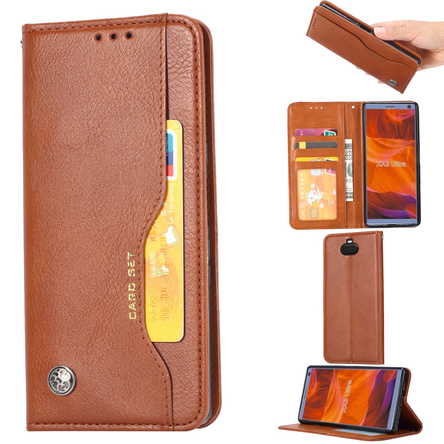 Auto-absorbed Wallet Stand Flip Leather Mobile Cover for Sony Xperia 10