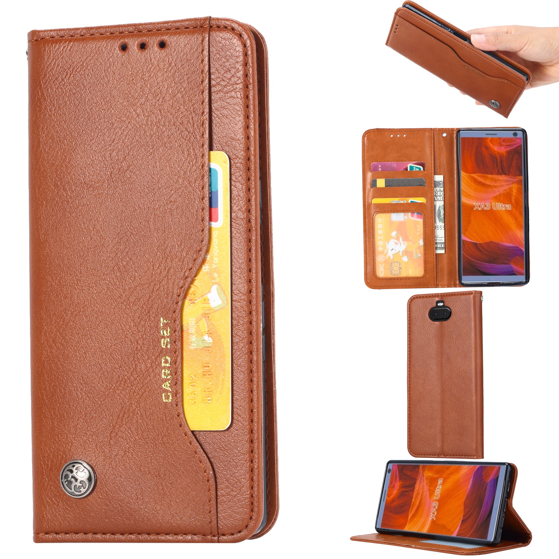 Auto-absorbed Wallet Stand Flip Leather Mobile Cover for Sony Xperia 10