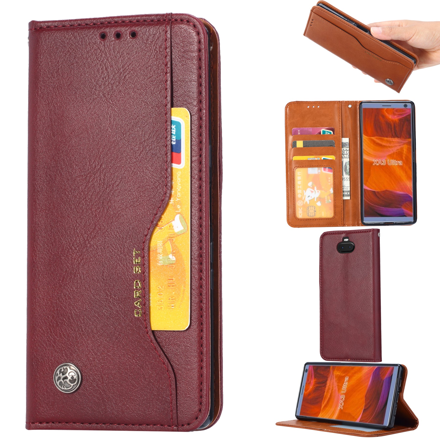 Auto-absorbed Wallet Stand Flip Leather Mobile Cover for Sony Xperia 10