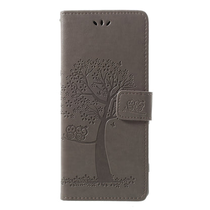 Imprint Tree Owl Leather Wallet Stand Case for Sony Xperia 1