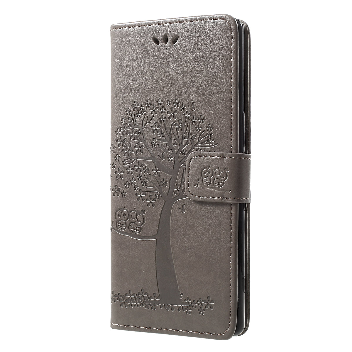 Imprint Tree Owl Leather Wallet Stand Case for Sony Xperia 1