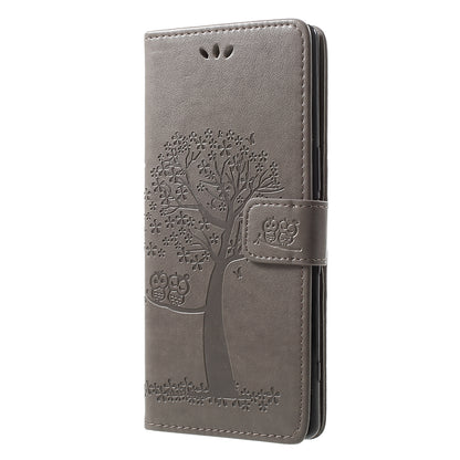 Imprint Tree Owl Leather Wallet Stand Case for Sony Xperia 1