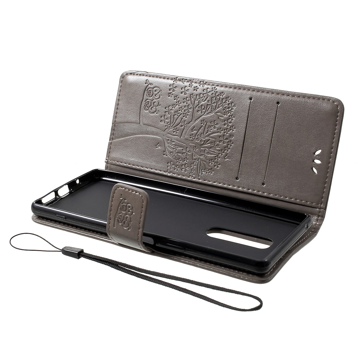 Imprint Tree Owl Leather Wallet Stand Case for Sony Xperia 1