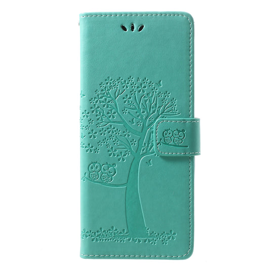 Imprint Tree Owl Leather Wallet Stand Case for Sony Xperia 1