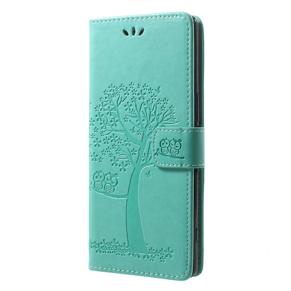 Imprint Tree Owl Leather Wallet Stand Case for Sony Xperia 1