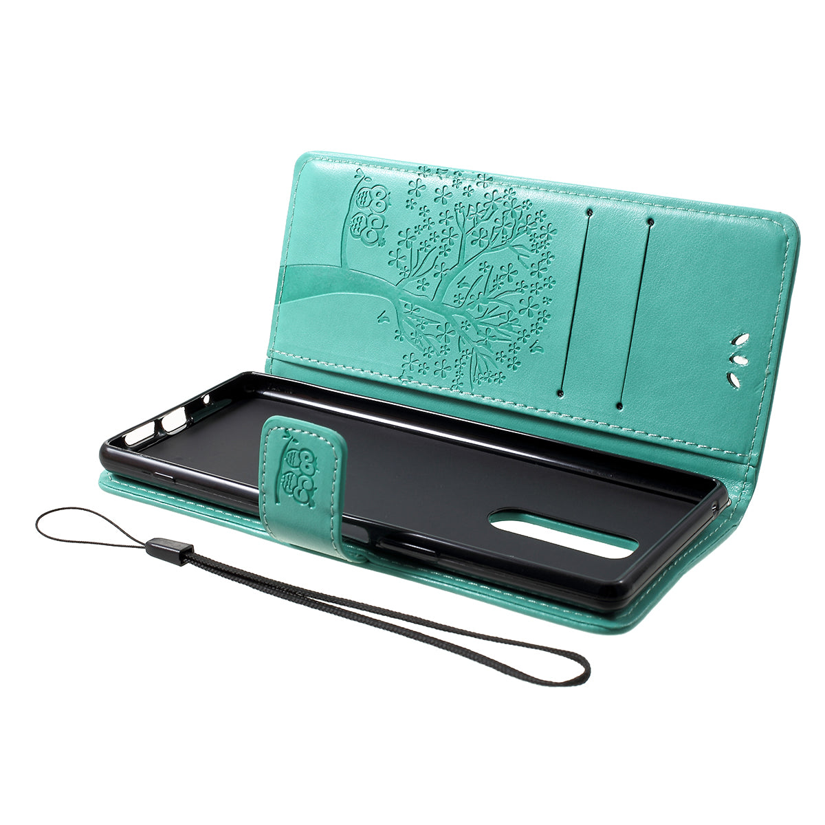Imprint Tree Owl Leather Wallet Stand Case for Sony Xperia 1