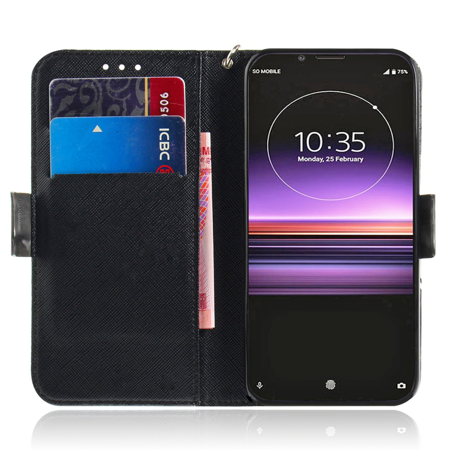 Light Spot Decor Pattern Printing PU Leather Stand Wallet Cover for Sony Xperia 1