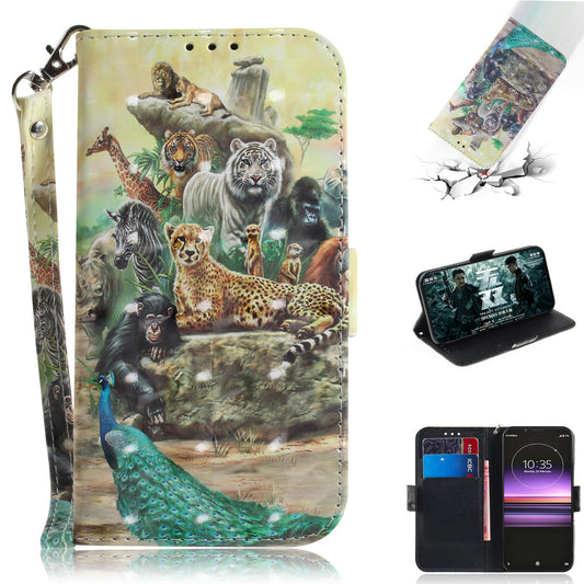 Light Spot Decor Pattern Printing PU Leather Stand Wallet Cover for Sony Xperia 1