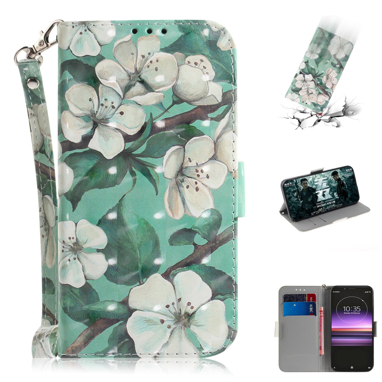 Light Spot Decor Pattern Printing PU Leather Stand Wallet Cover for Sony Xperia 1