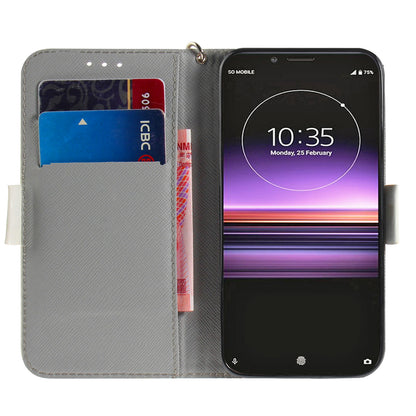 Light Spot Decor Pattern Printing PU Leather Stand Wallet Cover for Sony Xperia 1