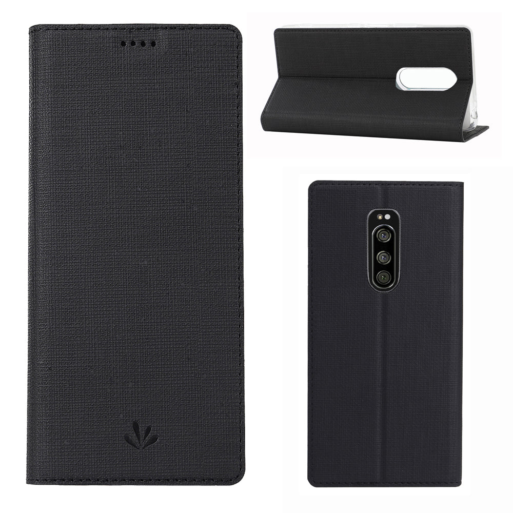 VILI DMX Cross Texture Stand Leather Phone Case for Sony Xperia 1