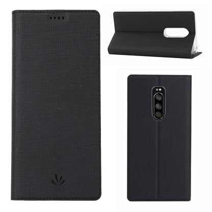 VILI DMX Cross Texture Stand Leather Phone Case for Sony Xperia 1