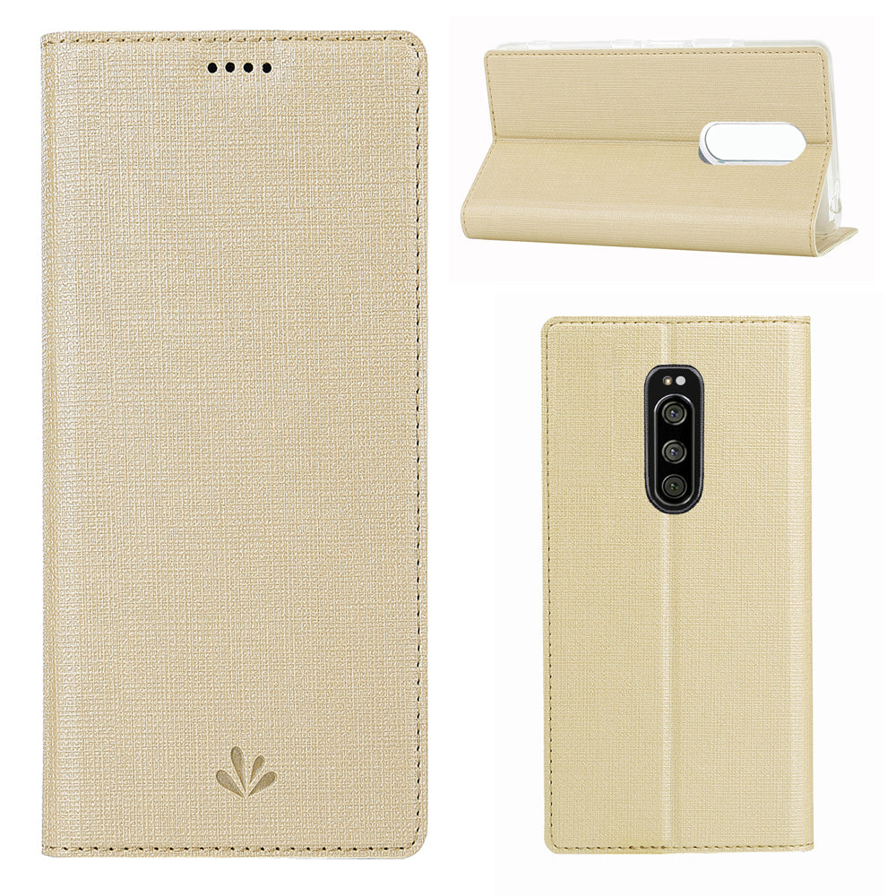 VILI DMX Cross Texture Stand Leather Phone Case for Sony Xperia 1