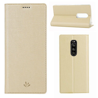 VILI DMX Cross Texture Stand Leather Phone Case for Sony Xperia 1