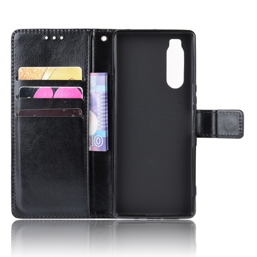 Crazy Horse Skin Leather Wallet Phone Shell for Sony Xperia 5