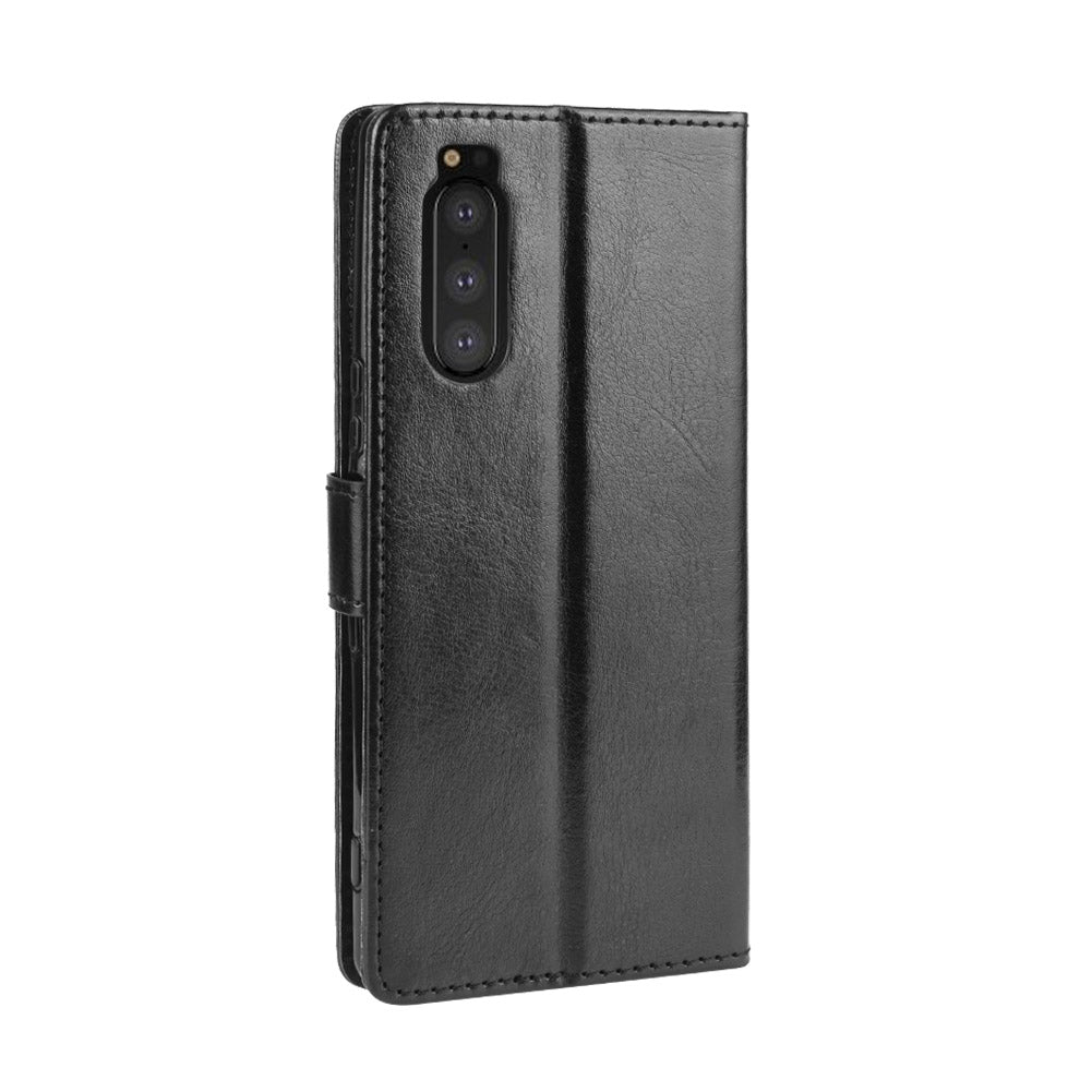 Crazy Horse Skin Leather Wallet Phone Shell for Sony Xperia 5