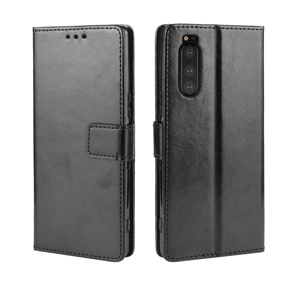 Crazy Horse Skin Leather Wallet Phone Shell for Sony Xperia 5