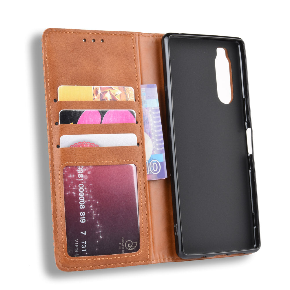 Auto-absorbed Retro Style Wallet Stand Leather Phone Cover for Sony Xperia 5