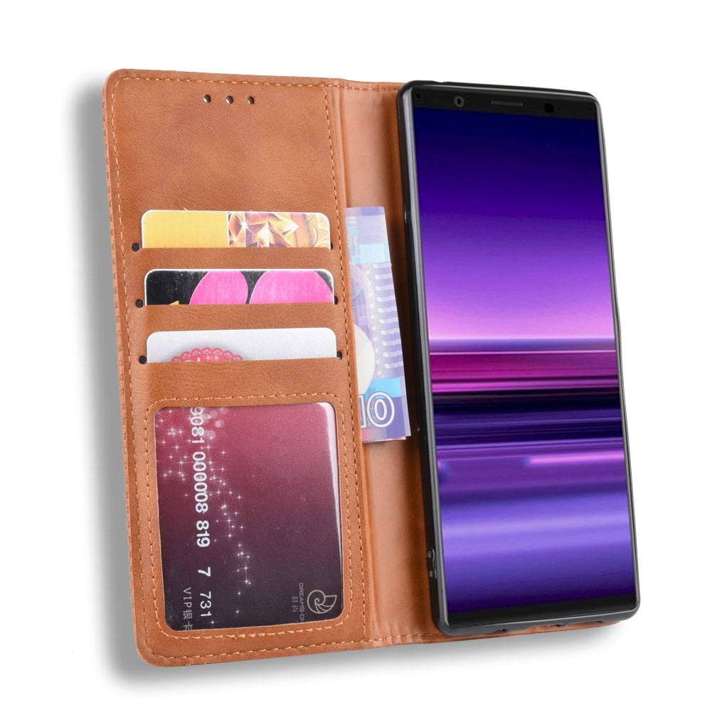 Auto-absorbed Retro Style Wallet Stand Leather Phone Cover for Sony Xperia 5
