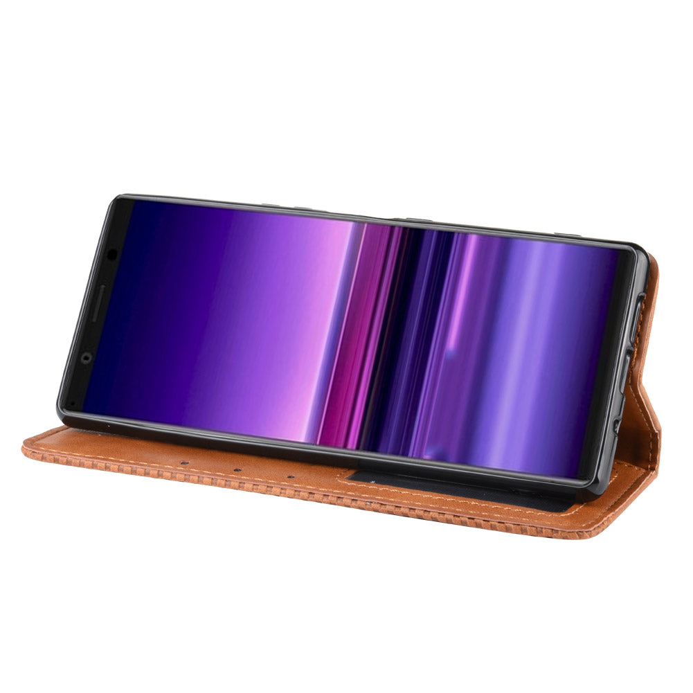 Auto-absorbed Retro Style Wallet Stand Leather Phone Cover for Sony Xperia 5