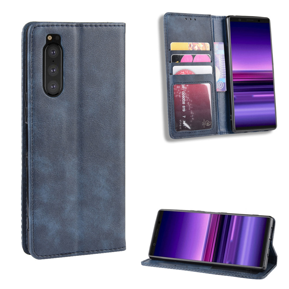 Auto-absorbed Retro Style Wallet Stand Leather Phone Cover for Sony Xperia 5