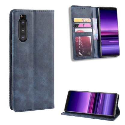 Auto-absorbed Retro Style Wallet Stand Leather Phone Cover for Sony Xperia 5