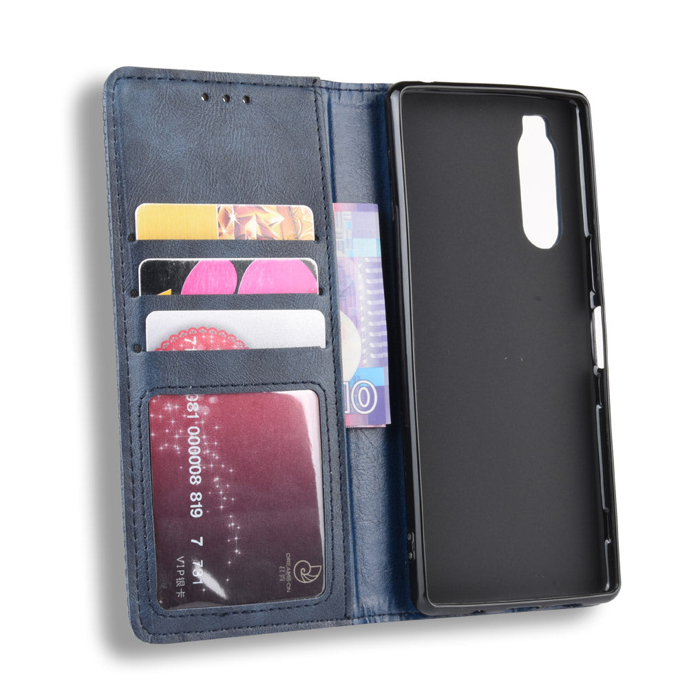 Auto-absorbed Retro Style Wallet Stand Leather Phone Cover for Sony Xperia 5