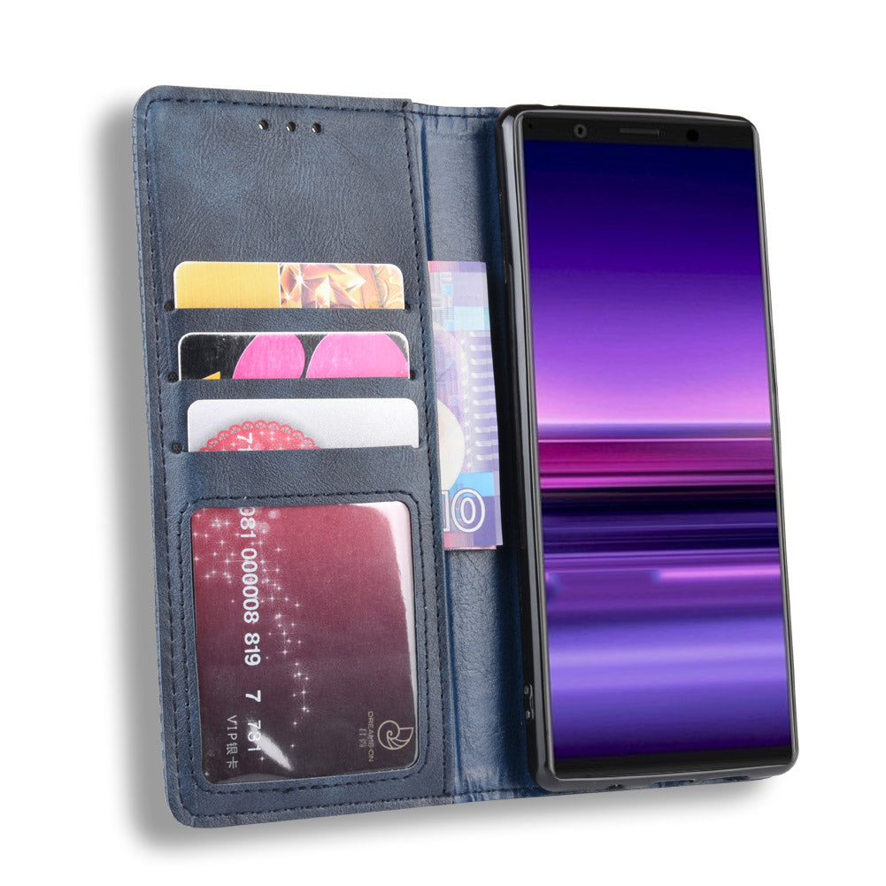 Auto-absorbed Retro Style Wallet Stand Leather Phone Cover for Sony Xperia 5