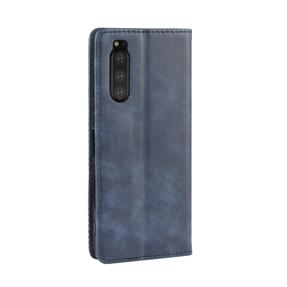 Auto-absorbed Retro Style Wallet Stand Leather Phone Cover for Sony Xperia 5