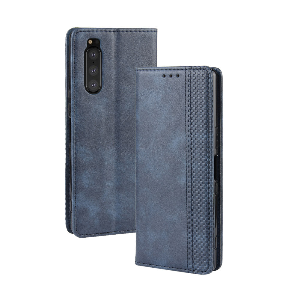 Auto-absorbed Retro Style Wallet Stand Leather Phone Cover for Sony Xperia 5