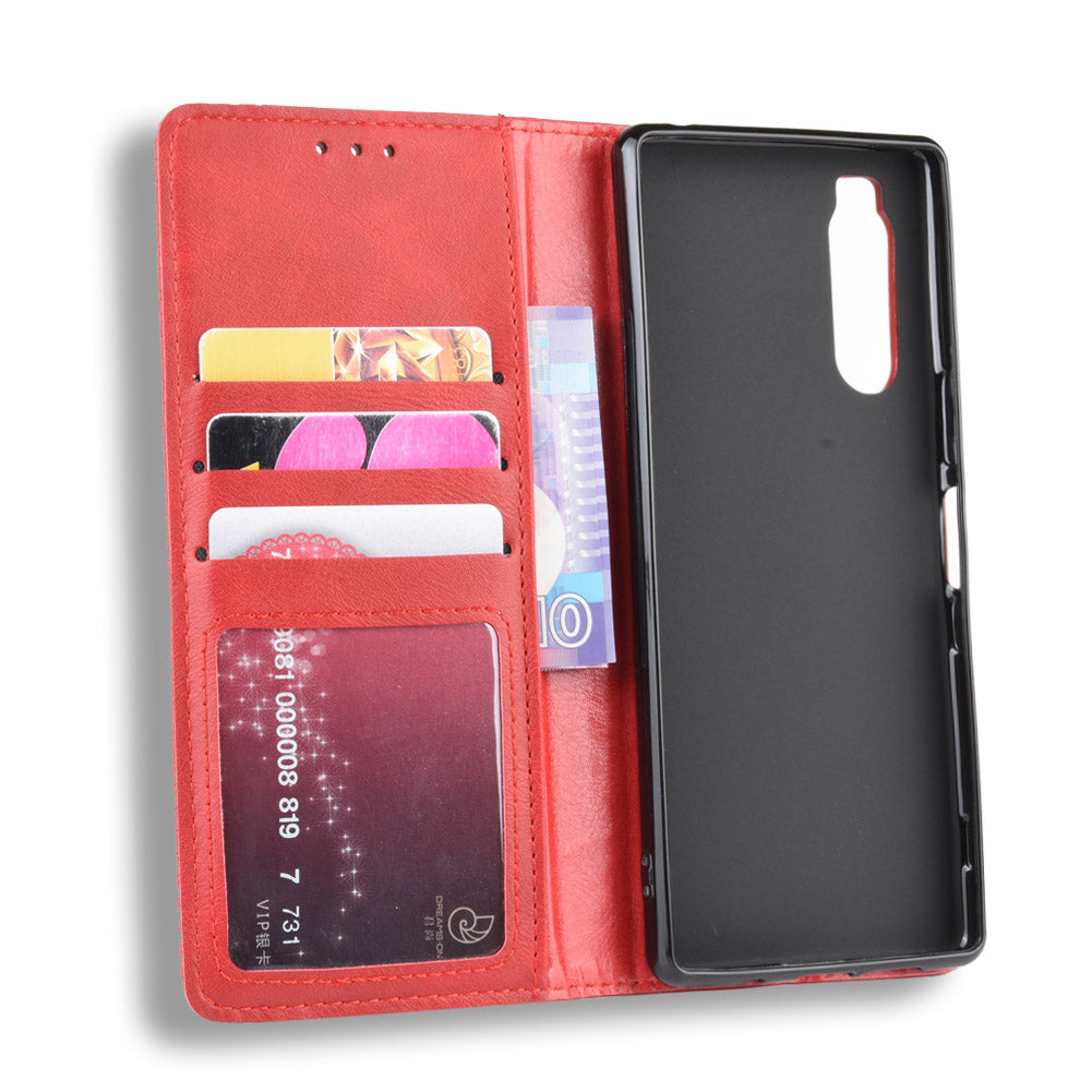 Auto-absorbed Retro Style Wallet Stand Leather Phone Cover for Sony Xperia 5