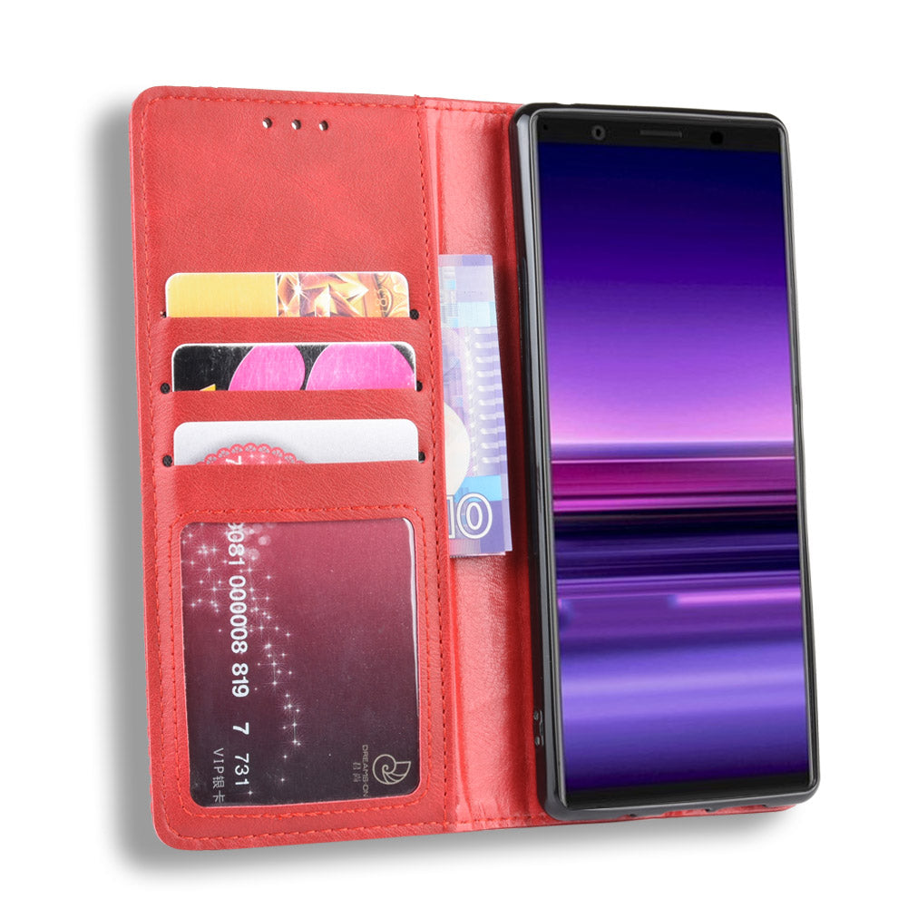 Auto-absorbed Retro Style Wallet Stand Leather Phone Cover for Sony Xperia 5