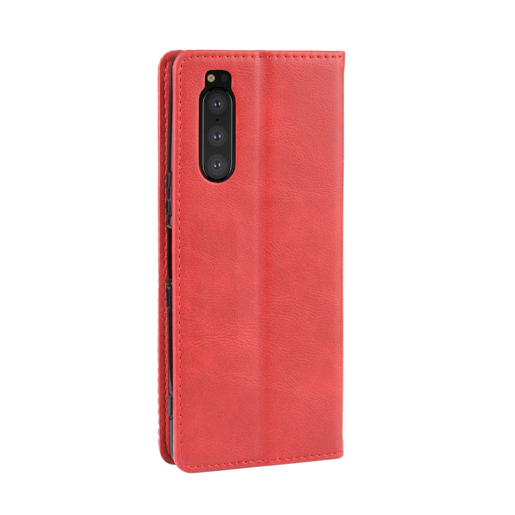 Auto-absorbed Retro Style Wallet Stand Leather Phone Cover for Sony Xperia 5