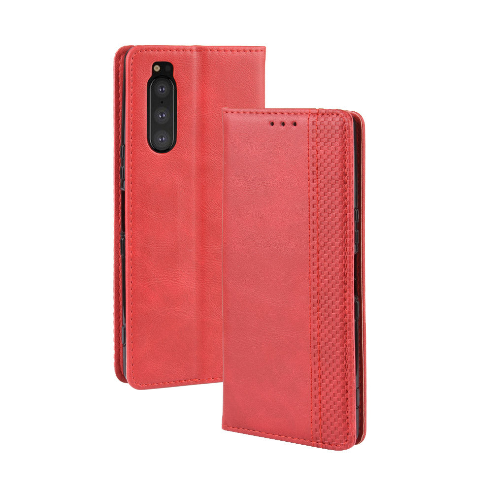 Auto-absorbed Retro Style Wallet Stand Leather Phone Cover for Sony Xperia 5