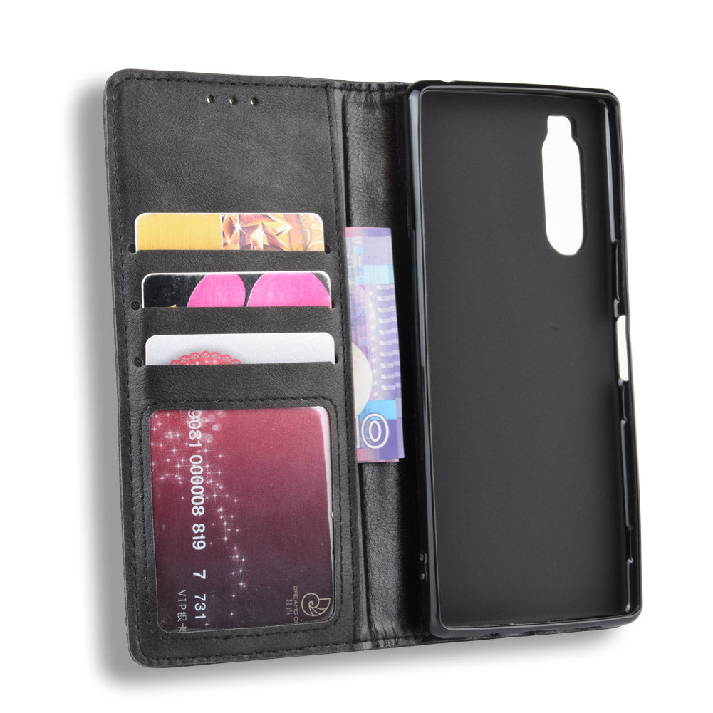Auto-absorbed Retro Style Wallet Stand Leather Phone Cover for Sony Xperia 5