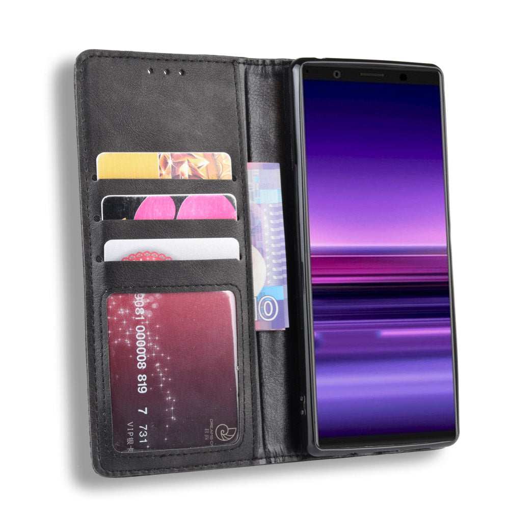 Auto-absorbed Retro Style Wallet Stand Leather Phone Cover for Sony Xperia 5