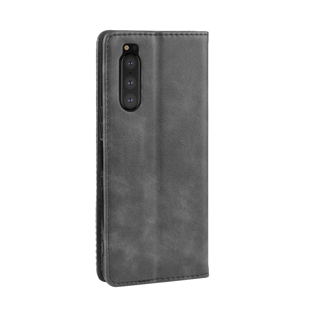 Auto-absorbed Retro Style Wallet Stand Leather Phone Cover for Sony Xperia 5