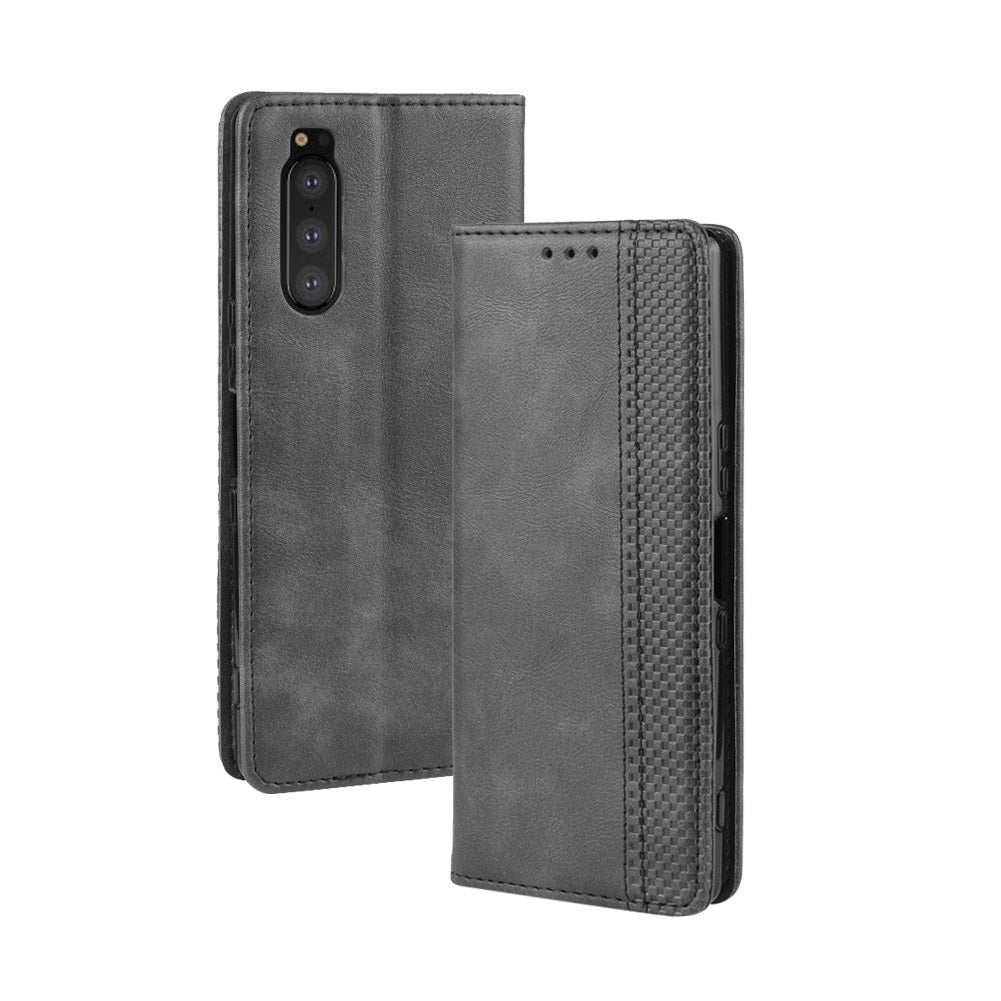 Auto-absorbed Retro Style Wallet Stand Leather Phone Cover for Sony Xperia 5