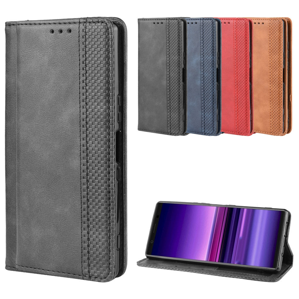 Auto-absorbed Retro Style Wallet Stand Leather Phone Cover for Sony Xperia 5