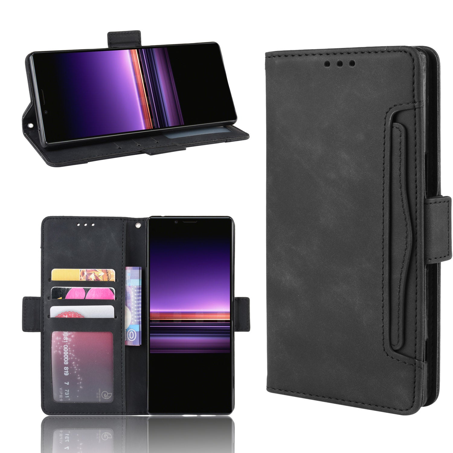 Wallet Stand Leather Protective Phone Case for Sony Xperia 1