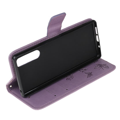 Imprint Butterfly Flower Leather Wallet Stand Case for Sony Xperia 5