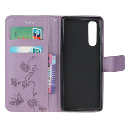 Imprint Butterfly Flower Leather Wallet Stand Case for Sony Xperia 5