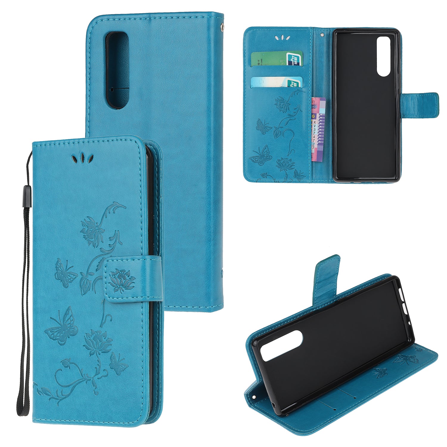 Imprint Butterfly Flower Leather Wallet Stand Case for Sony Xperia 5