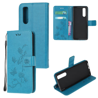 Imprint Butterfly Flower Leather Wallet Stand Case for Sony Xperia 5